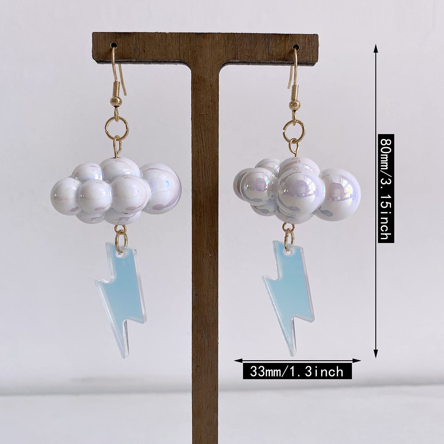 Cute Handmade Sparkly Large 3D Resin Cloud Lightning Weather Dangle Drop Hook Earrings for Women