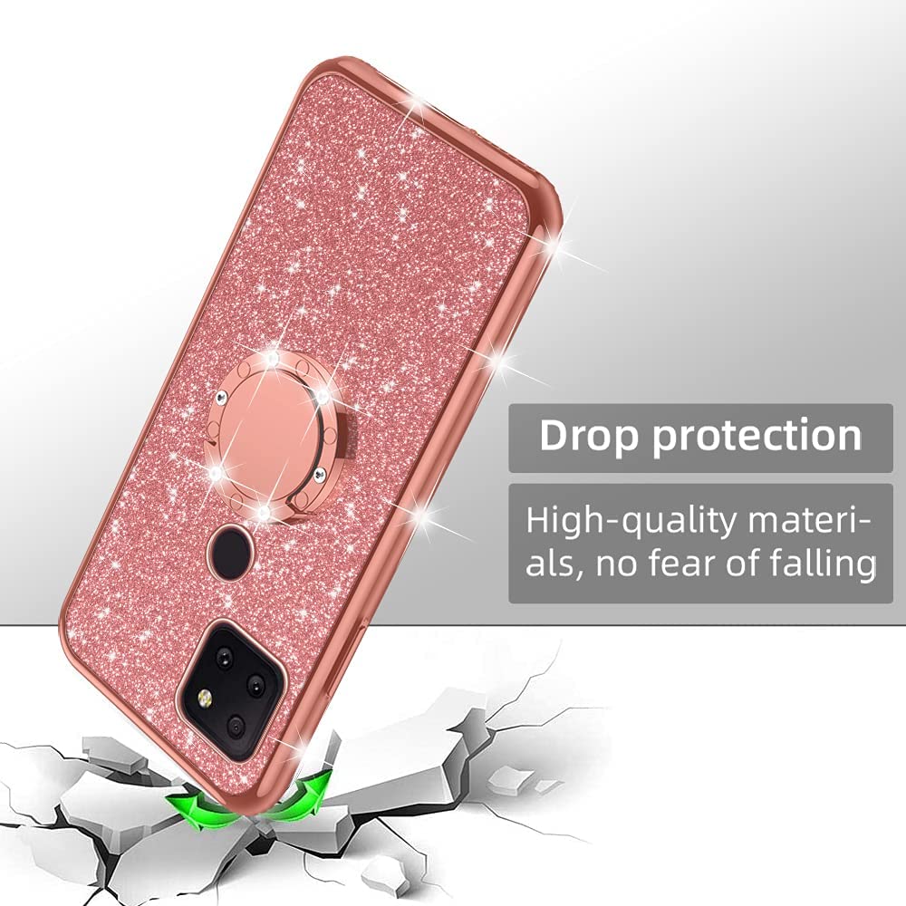 nancheng for T-Mobile Revvl 5G Phone Case (6.5-inch) with Ring Kickstand Girls Women Cute Glitter Soft TPU Shockproof Protective Cover for TCL Revvl 5G - Rose Gold