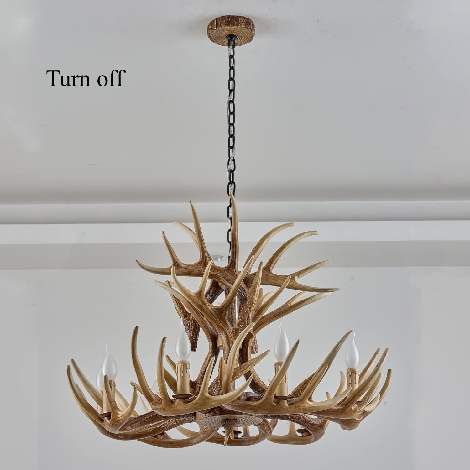 Hubrin Rustic Antler Chandelier 9-Light, Farmhouse Deer Antler Chandelier Lighting, Retro Antler Light Fixtures, Brown E12 for Home Store (9 lamp arms + 6arms)