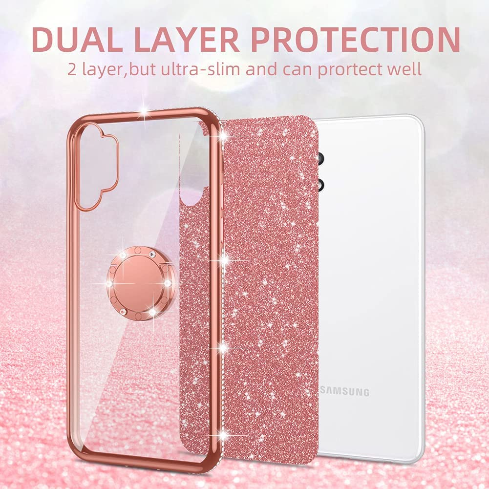 nancheng for T-Mobile Revvl 5G Phone Case (6.5-inch) with Ring Kickstand Girls Women Cute Glitter Soft TPU Shockproof Protective Cover for TCL Revvl 5G - Rose Gold