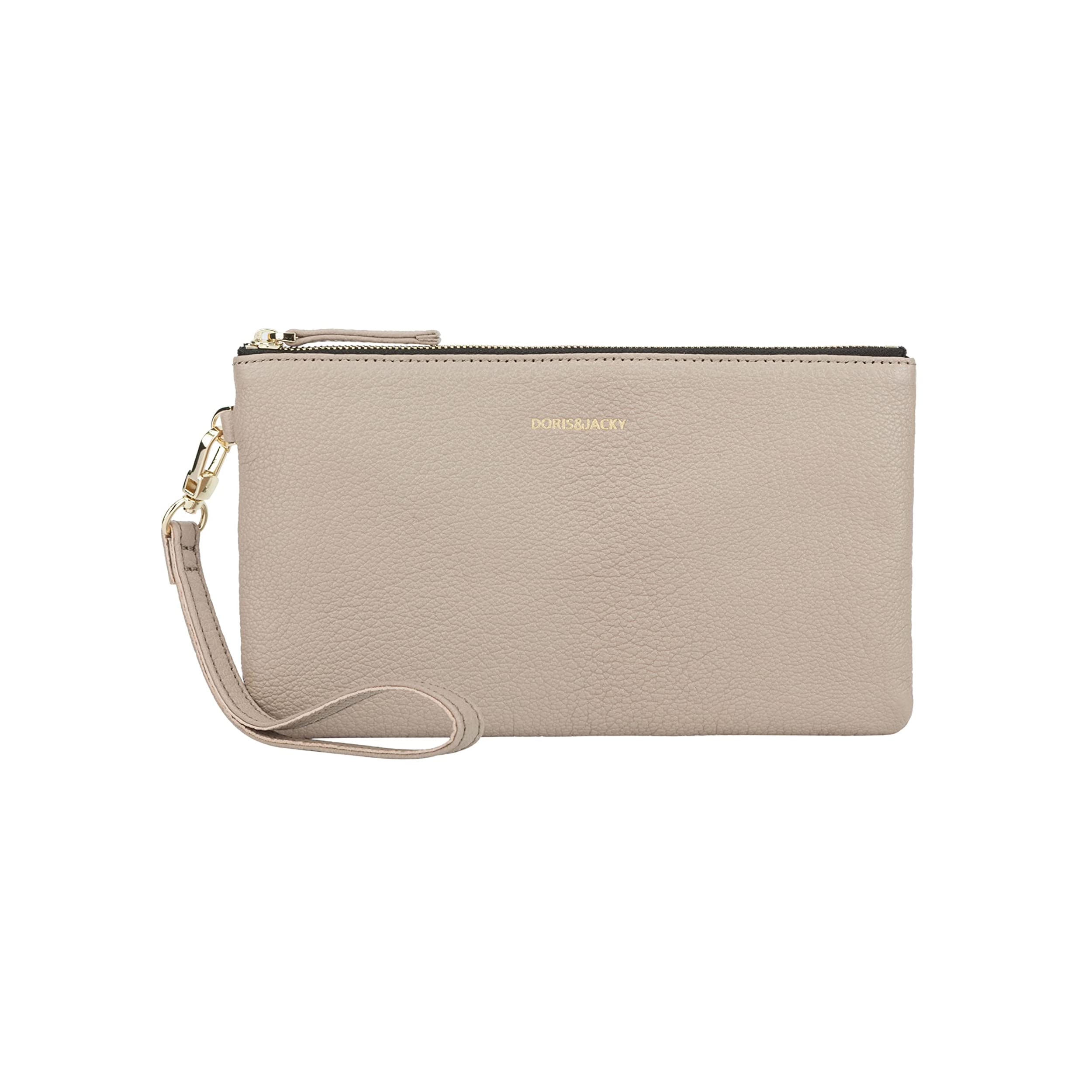 DORIS&JACKY Goatskin Leather Wristlet Clutch Wallet Cute Small Pouch Bag With Strap (Goatskin-grey, 4-grey)