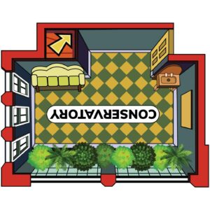 vinyl wall decal: clue conservatory glasshouse pavillon gazebo - 28" x 28" classic murder mystery board game kids room bedroom home sticker décor