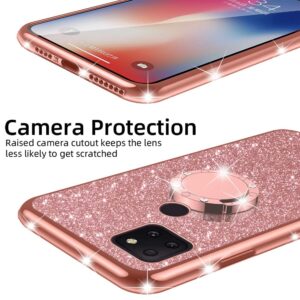 nancheng for T-Mobile Revvl 5G Phone Case (6.5-inch) with Ring Kickstand Girls Women Cute Glitter Soft TPU Shockproof Protective Cover for TCL Revvl 5G - Rose Gold