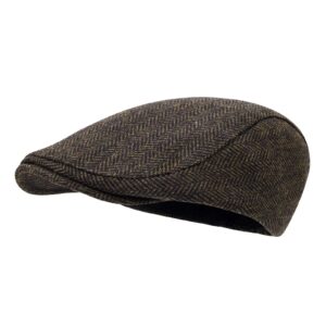 STARANCE Men's Flat Cap Wool Tweed Driving Cap Irish Newsboy Hat (Herringbone Coffee)