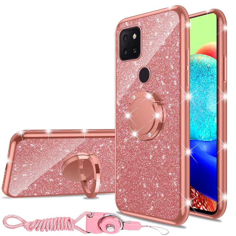 nancheng for T-Mobile Revvl 5G Phone Case (6.5-inch) with Ring Kickstand Girls Women Cute Glitter Soft TPU Shockproof Protective Cover for TCL Revvl 5G - Rose Gold