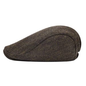 STARANCE Men's Flat Cap Wool Tweed Driving Cap Irish Newsboy Hat (Herringbone Coffee)