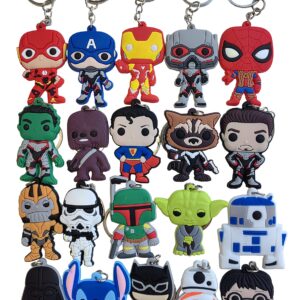 HUANGQH 20PCS funny cartoon keychains，tags Goodie Bag Stuffer Christmas gifts and holiday charms