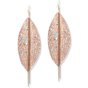 JIUIQL Unique Handmade Fashion Large Leopard Soft Leather Fringe Feather Dangle Drop Color Earrings Lightweight Faux Leather Sparkly Shine Glitter Leaf Earring for Women Statement Jewelry Gifts (Pink)