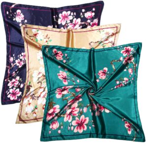 doobo silk scarf - 3 pcs 35 inches polyester satin head scarf for women - aquamarine, navy, khaki