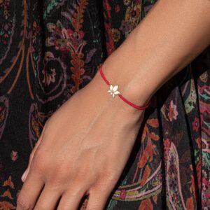 KARMA AND LUCK Red String Bracelet for Women with 925 Sterling Silver Lotus Charm for Spiritual Power, Handmade in Bali, Adjustable Size 6"-9"