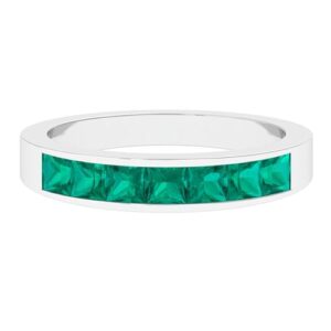 rosec jewels certified lab grown emerald wedding band, aaaa quality, princess cut emerald anniversary ring - ready to gift, 14k white gold, size:us 9.00