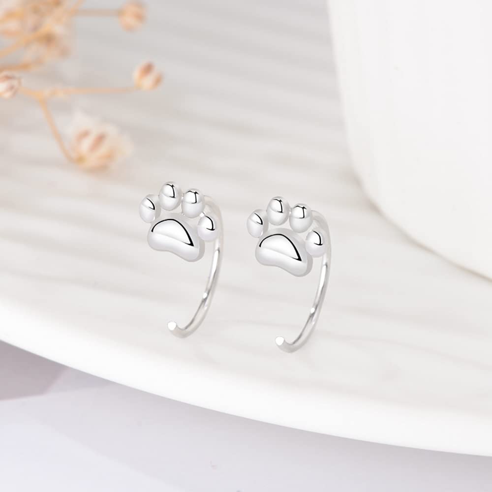 Tiny Puppy Paw Print Half Hoop Earrings 925 Sterling Silver Cartilage Tragus Piercing Small Stud Cuff Nose Ring Fake Huggie Hoops Earring Fashion Jewelry Gifts for Women Daughter Senstive Ears