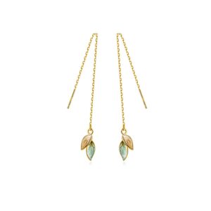 Reffeer Solid 925 Sterling Silver Leaf Chain Dangle Earrings for Women Teen Girls Leaf Dangle Drop Earrings Threader Tassel (B-18K Gold)