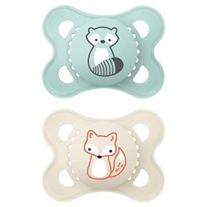 mam original matte baby pacifier, nipple shape helps promote healthy oral development, sterilizer case, boy, 0-6 (pack of 2)