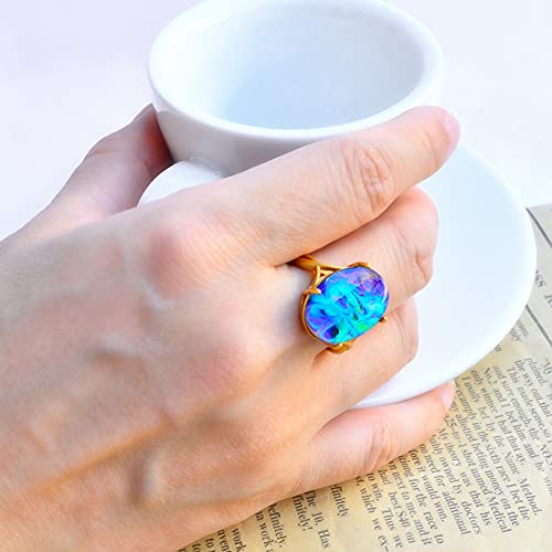 FUN JEWELS Swirl Color Change Oval Mood Ring in 24K Gold Plated, Handmade Delicate Jewelry, Size Adjustable, Gift for Women Multicolor