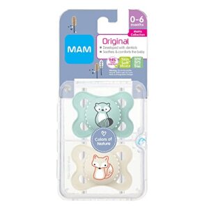 MAM Original Matte Baby Pacifier, Nipple Shape Helps Promote Healthy Oral Development, Sterilizer Case, Boy, 0-6 (Pack of 2)