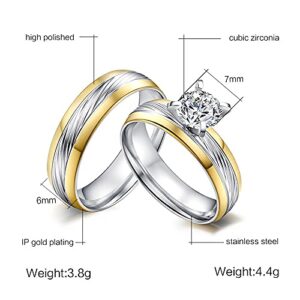 Personalized Wedding Rings Set for Him and Her Custom Engagement Rings for Couples Matching Rings Gold Titanium Wedding Band Cubic Zirconia