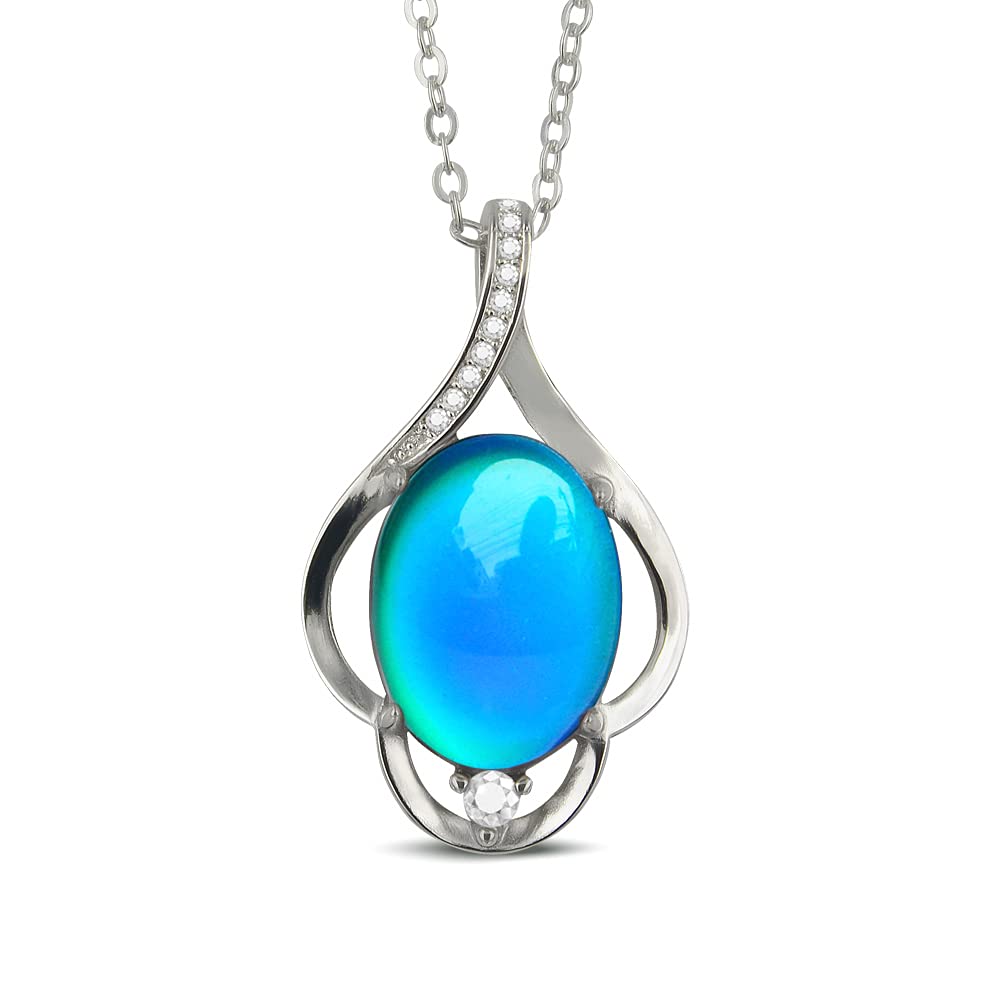 FUN JEWELS Oval Color Changing Mood Stone Pendant Mood Necklace on 18" Chain+2" extender, Gifts for Women