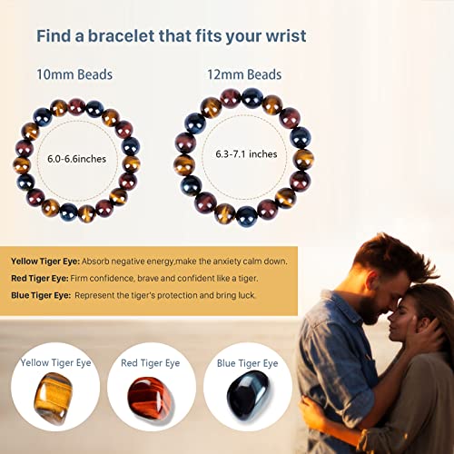 Enjoy Risingsun Tiger Eye Bracelet,Relax Anxiety Crystal Beaded Triple Protection Jewelry Bead Stone Chakra Gemstones Bracelets for women men