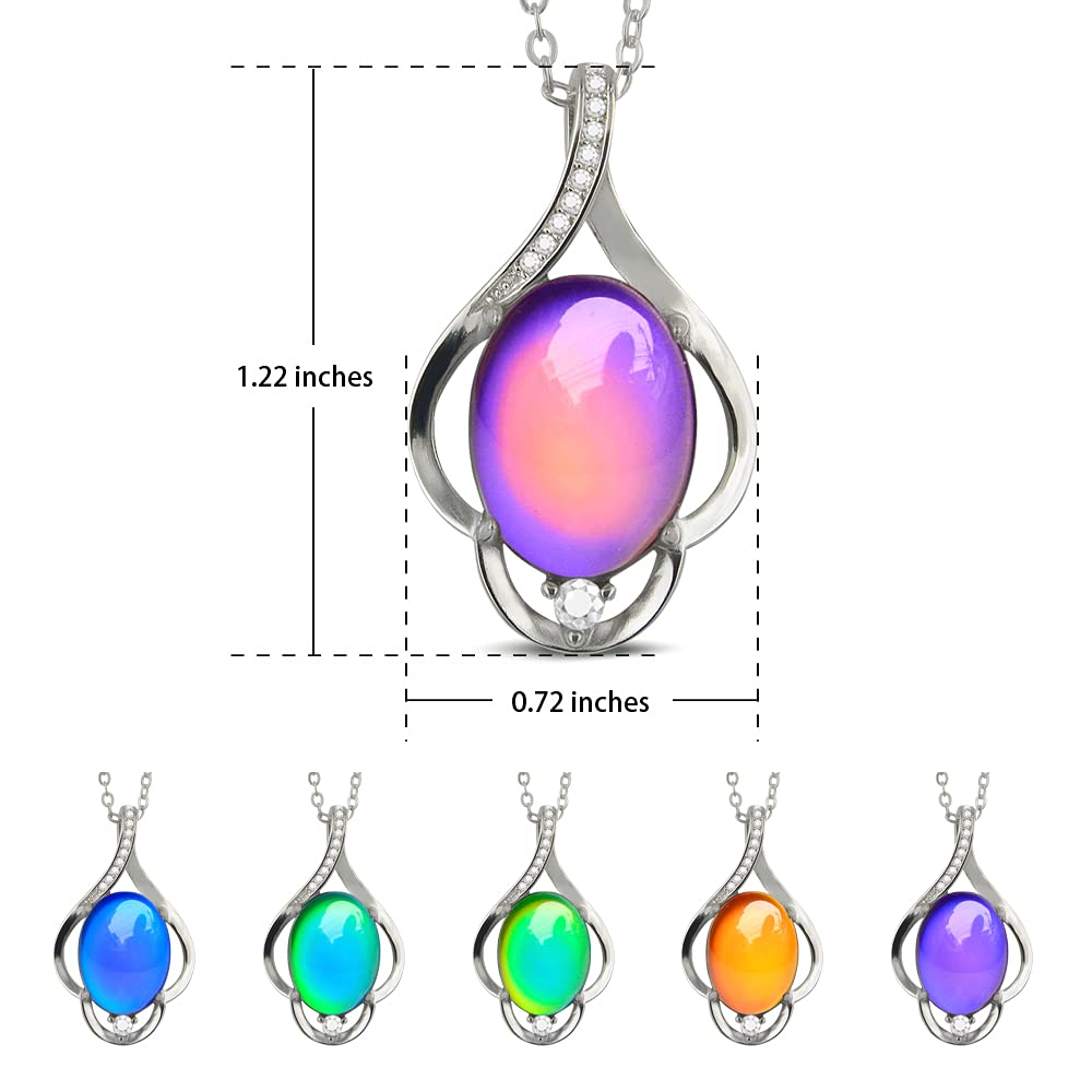 FUN JEWELS Oval Color Changing Mood Stone Pendant Mood Necklace on 18" Chain+2" extender, Gifts for Women