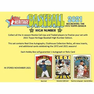 2021 Topps Heritage High Number Baseball Hobby Box (24 Packs/9 Cards:1 Auto/Relic)