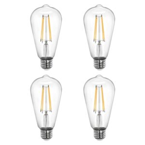 Tenergy Vintage LED Edison Bulbs 8W, Equivalent 60W Incandescent, Cool White Color Light 4000K, ST64 Antique LED Filament Bulbs, E26 Medium Base, Non-Dimmable, Clear Glass, 4 Count