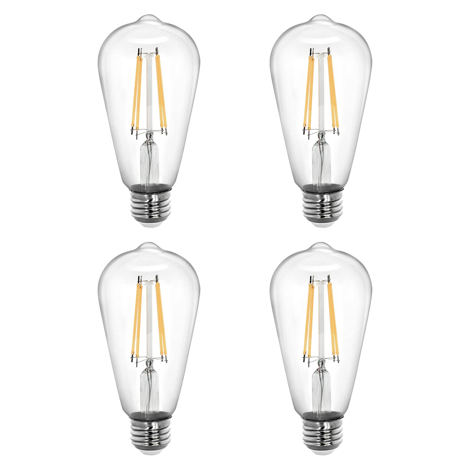 Tenergy Vintage LED Edison Bulbs 8W, Equivalent 60W Incandescent, Cool White Color Light 4000K, ST64 Antique LED Filament Bulbs, E26 Medium Base, Non-Dimmable, Clear Glass, 4 Count