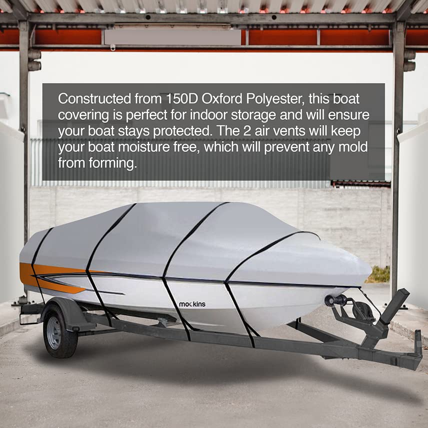 Mockins Trailerable Boat Covers 17-19ft x 98" | 150D Polyester Oxford Boat Cover Fit V-Hull, Tri-Hull, Fishing, Runabout, Bass Boat Cover | UV & Water Resistant - Protects Boat from All Elements