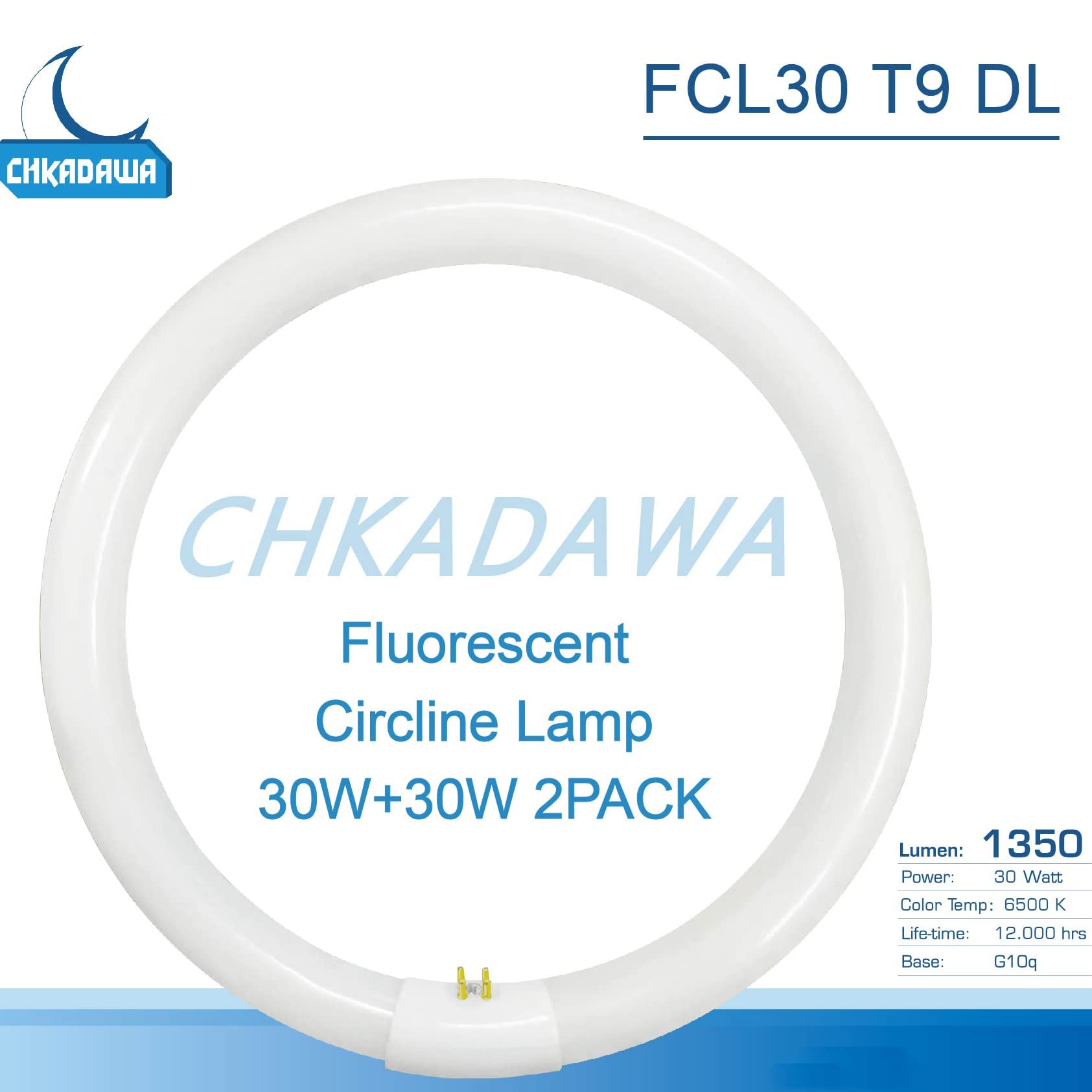 CHKADAWA FC9T9 9 inch Circline Light Bulbs T9 30W, FCL30 Circular Fluorescent Lamp Round 30 Watts Bulb Replacement for Ceiling Fan Fixture, Daylight DL 6500K, G10q 4 Pin Base, 2 Pack