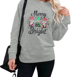 KIMSOONG Christmas Sweatshirts for Women Believe Sweatshirt Funny Christmas Sweaters Lightweight Blouse Xmas Hat Holiday Tops