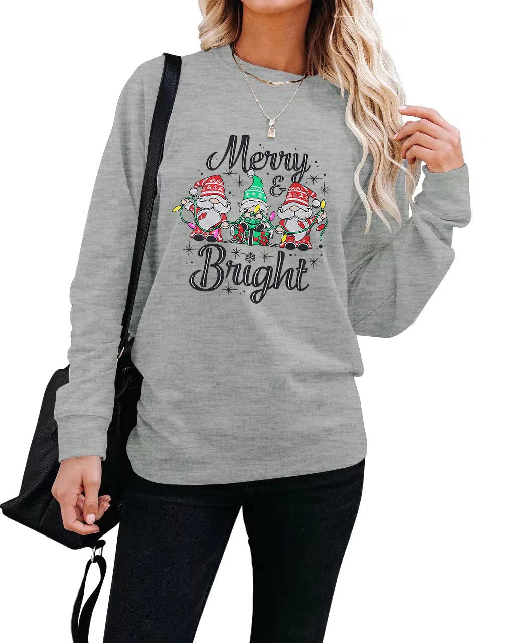 KIMSOONG Christmas Sweatshirts for Women Believe Sweatshirt Funny Christmas Sweaters Lightweight Blouse Xmas Hat Holiday Tops