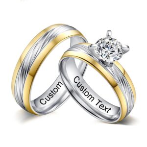 personalized wedding rings set for him and her custom engagement rings for couples matching rings gold titanium wedding band cubic zirconia