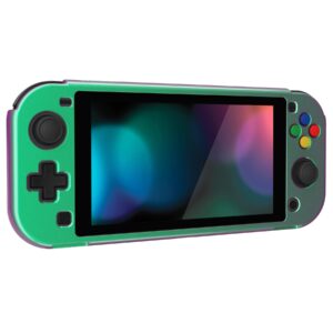 eXtremeRate PlayVital Glossy Chameleon Green Purple Protective Case for Nintendo Switch Lite, Hard Cover Protector for Nintendo Switch Lite - 1 x Black Border Tempered Glass Screen Protector Included