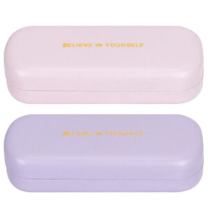 Unaone 2 Pack Eyeglass Case for Women Man, Light Portable Hard Shell Sunglasses Case Clamshell Glasses Protection Case,Pink and Purple