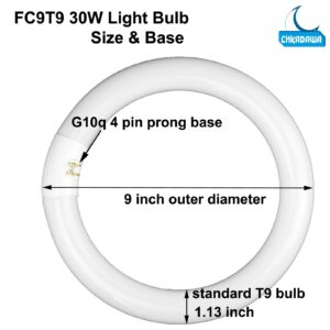 CHKADAWA FC9T9 9 inch Circline Light Bulbs T9 30W, FCL30 Circular Fluorescent Lamp Round 30 Watts Bulb Replacement for Ceiling Fan Fixture, Daylight DL 6500K, G10q 4 Pin Base, 2 Pack