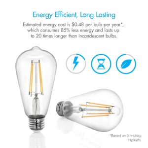 Tenergy Vintage LED Edison Bulbs 8W, Equivalent 60W Incandescent, Cool White Color Light 4000K, ST64 Antique LED Filament Bulbs, E26 Medium Base, Non-Dimmable, Clear Glass, 4 Count