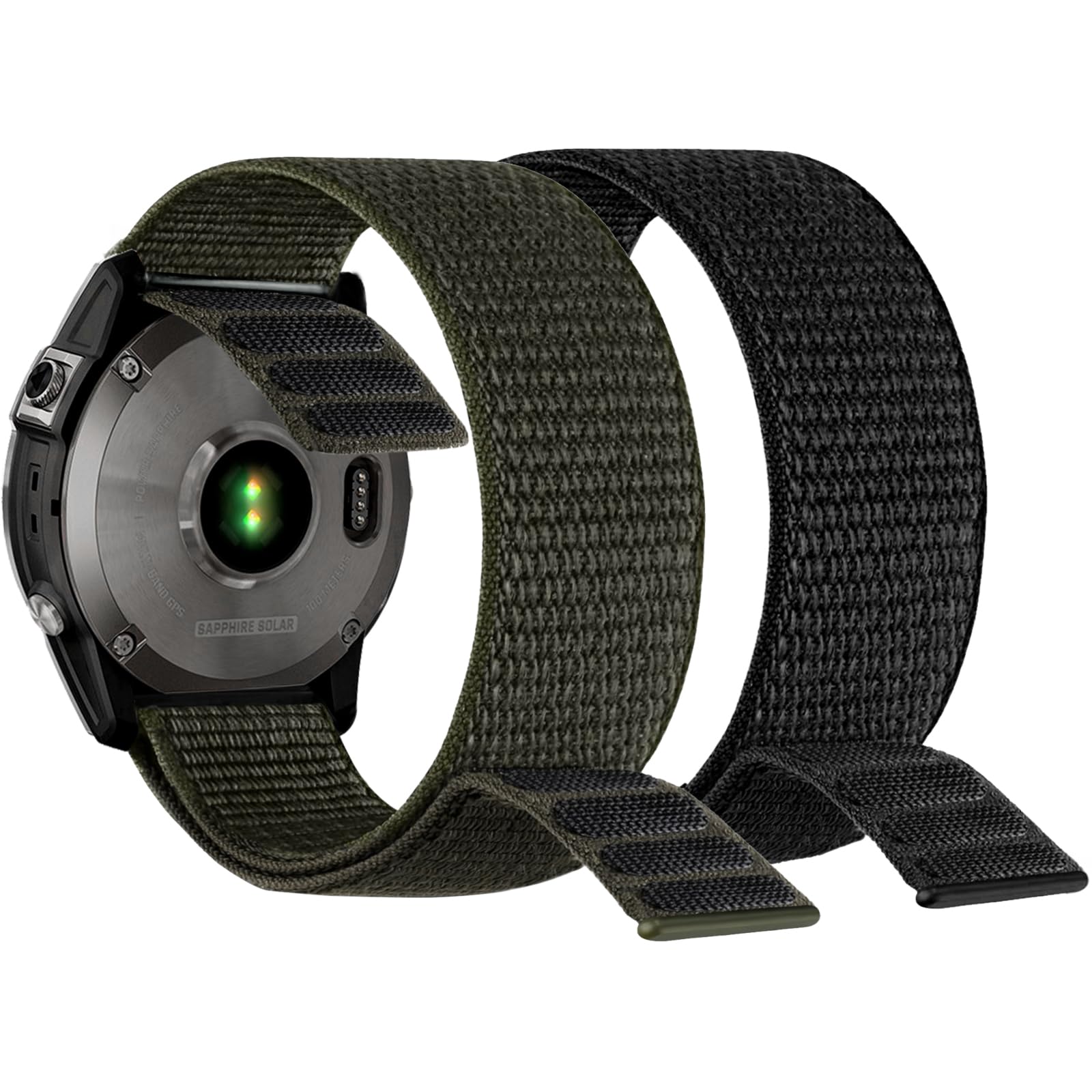 Abanen Hook and Loop Quick Dry Watch Band for Fenix 6/5/7/EPIX 2, 22mm Woven Nylon Ultralight Sport Wristband Strap for Garmin Fenix 6 Pro/Sapphire,Instinct,Forerunner 955 (Black Green)