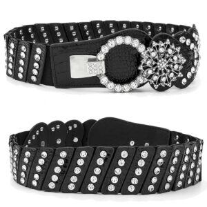 vivilly women's rhinestone belt black crystal stretchy retro wide waist cinch belt for dress