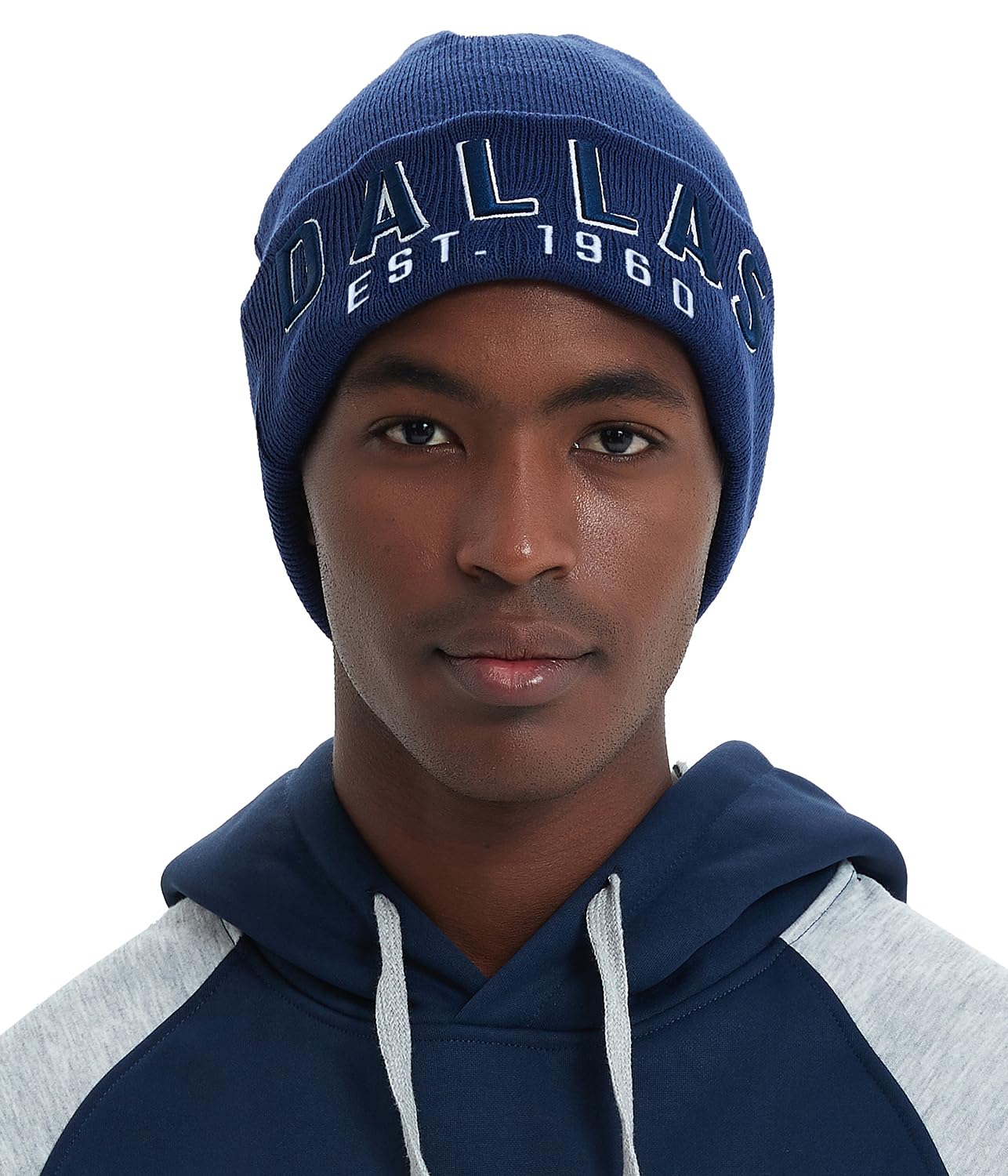 CLORPEAK Dallas Embroidery Classic Cuff Beanie Hat Cuffed Winter Hat Knit Toque Skull Cap - Navy OneSize