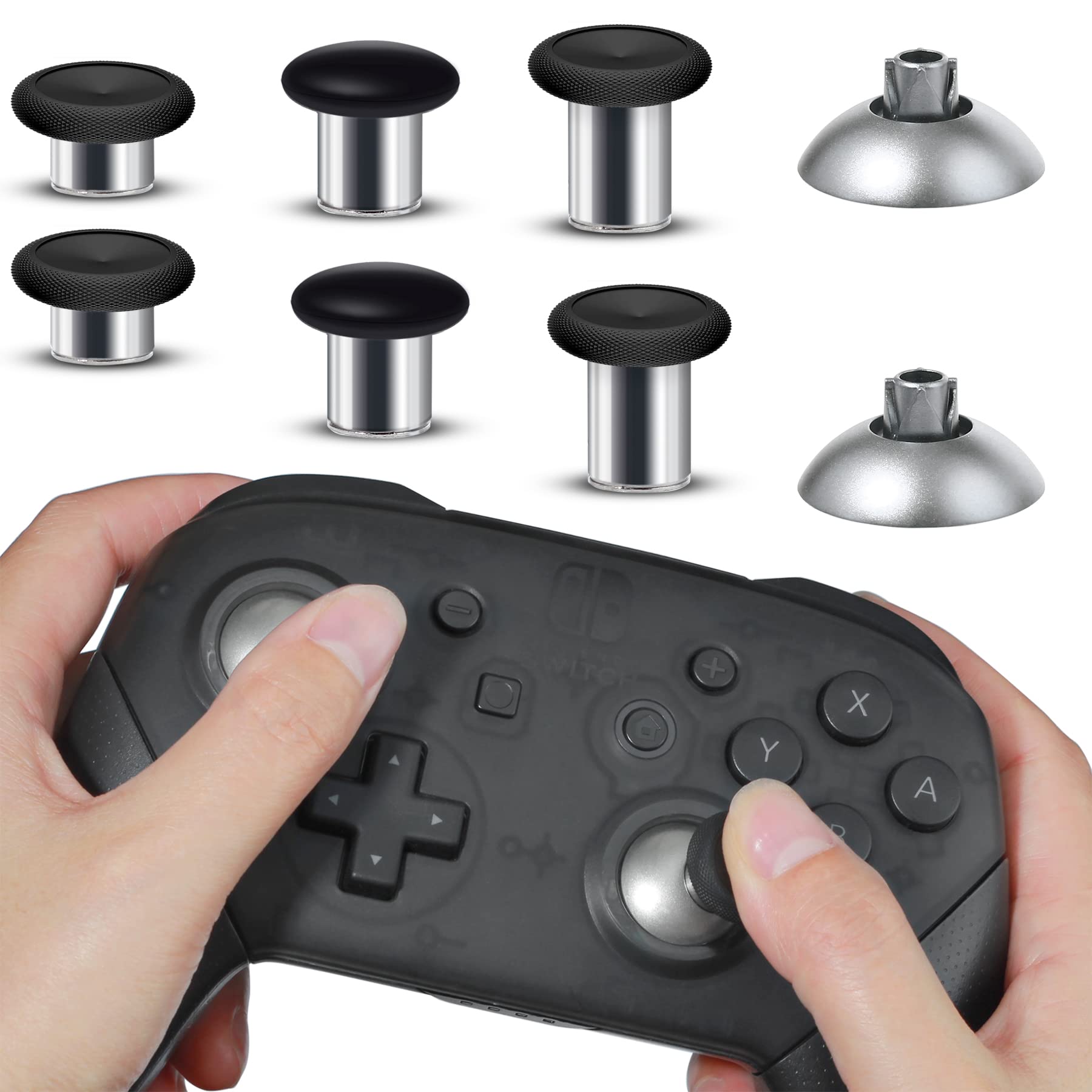 AQIDAP Controller Metal Thumbsticks Replacement for Nintendo Switch Pro Controller 8 in 1 Swap Magnetic Analog Thumb Sticks Set Joystick Parts Repair Accessories Kit