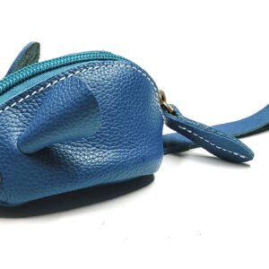 Genuine Leather Mouse Coin Purse Wallet, Womens Change Purse with Zipper, Cute Soft Leather Coin Pouch Mini Size (Blue)