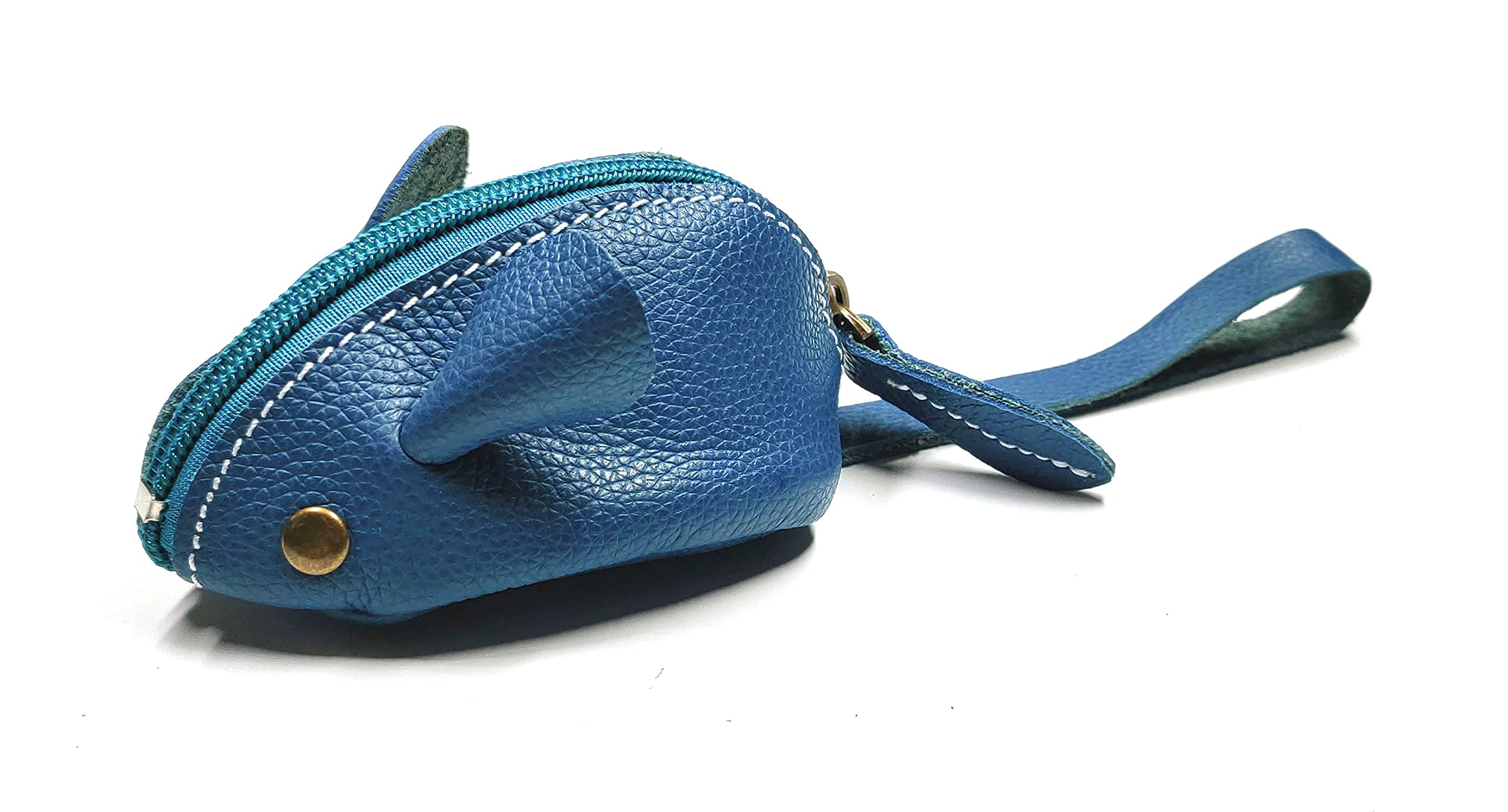 Genuine Leather Mouse Coin Purse Wallet, Womens Change Purse with Zipper, Cute Soft Leather Coin Pouch Mini Size (Blue)