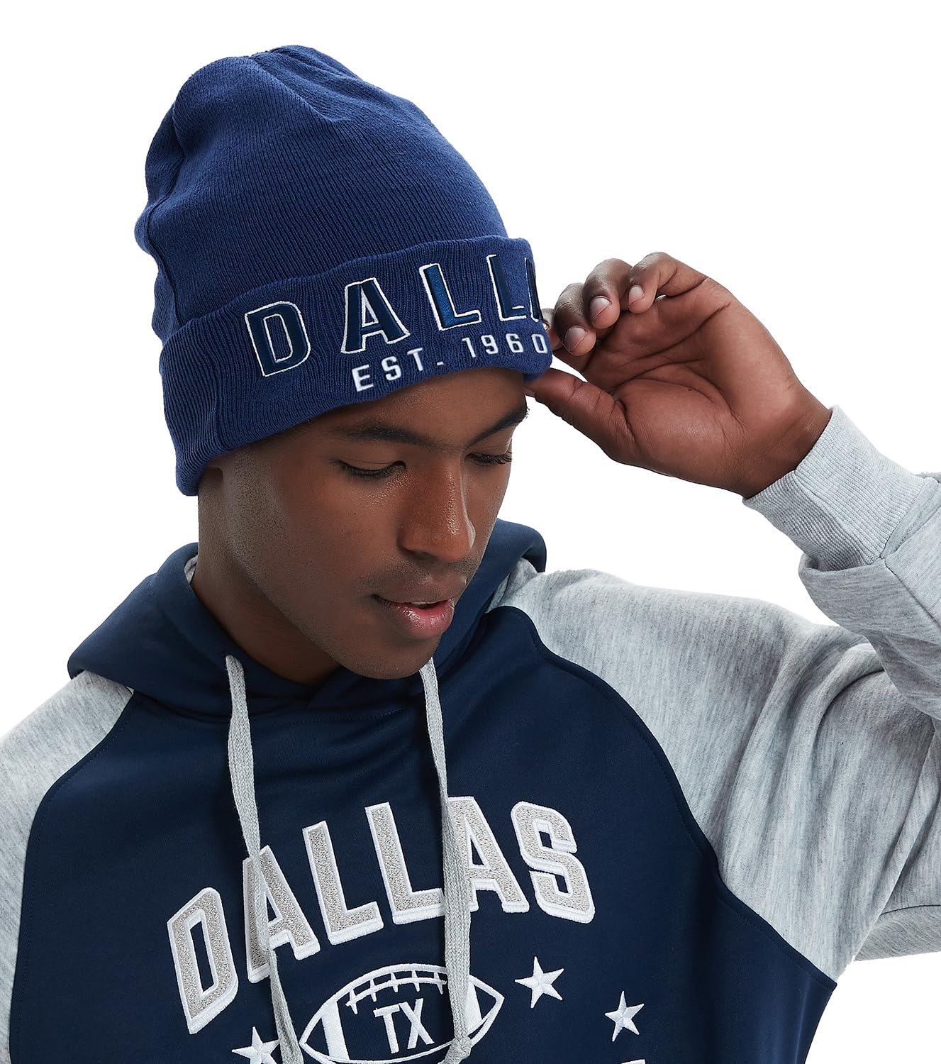 CLORPEAK Dallas Embroidery Classic Cuff Beanie Hat Cuffed Winter Hat Knit Toque Skull Cap - Navy OneSize