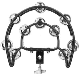 Hi Hat Tambourine Half Moon Hand Bell Rattle Double Row Bells with Mounting Bracket for Drummers Guitarists