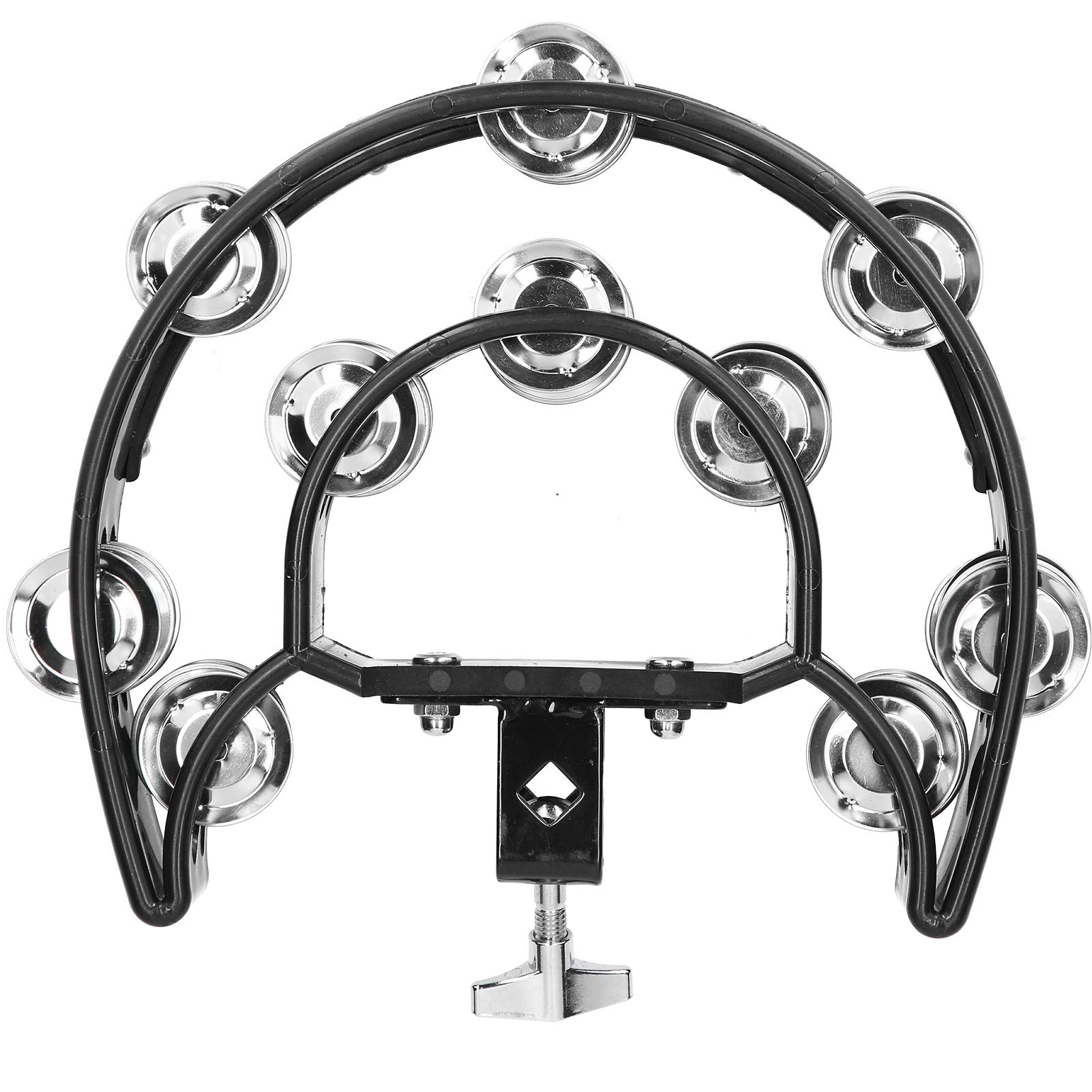 Hi Hat Tambourine Half Moon Hand Bell Rattle Double Row Bells with Mounting Bracket for Drummers Guitarists