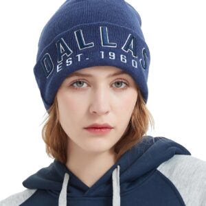 CLORPEAK Dallas Embroidery Classic Cuff Beanie Hat Cuffed Winter Hat Knit Toque Skull Cap - Navy OneSize