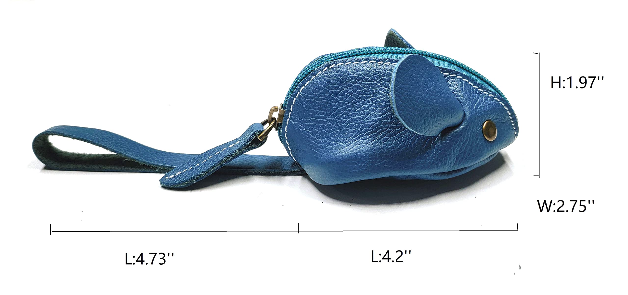 Genuine Leather Mouse Coin Purse Wallet, Womens Change Purse with Zipper, Cute Soft Leather Coin Pouch Mini Size (Blue)