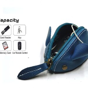 Genuine Leather Mouse Coin Purse Wallet, Womens Change Purse with Zipper, Cute Soft Leather Coin Pouch Mini Size (Blue)