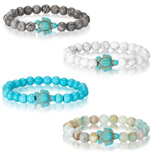 bonuci turtle bracelet 4 pieces sea turtle beads ocean bracelets natural stone turquoise stretch bracelet turtle bracelet gifts for women men