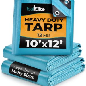 10x12 Heavy Duty Tarp Waterproof - 12 mil Thick Pool Tarp Cover - 10x12 Tarp UV Resistant, Rip & Tear Proof with Metal Grommets – Blue Tarp Multipurpose Use for Camping, Tent, Boat, RV, Car